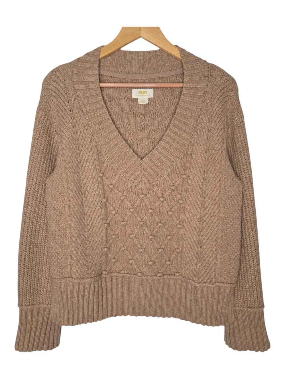 Maeve By Anthropologie Womens Brown The Tillie V Neck Pullover Sweater Small